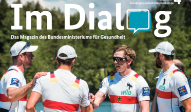 Bild zeigt Titelblatt des magazins Im Dialog (verweist auf: Rückentraining beim deutschen Ruderachter)